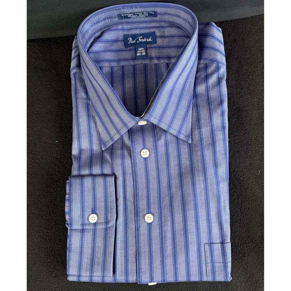 Paul Frederick Dress Shirt Mens 18.5/36 Imperial 100's Two Ply Cotton Dobby Navy